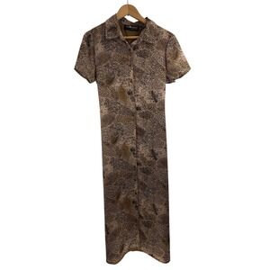 Vintage Sag Harbor Animal Print Button Front Lined Maxi‎ Dress 14P Feminine Chic